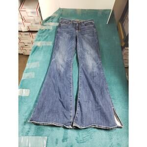 American Eagle Jeans Size 4 Womens Blue Stretch Pants High Rise Flared Wide Leg